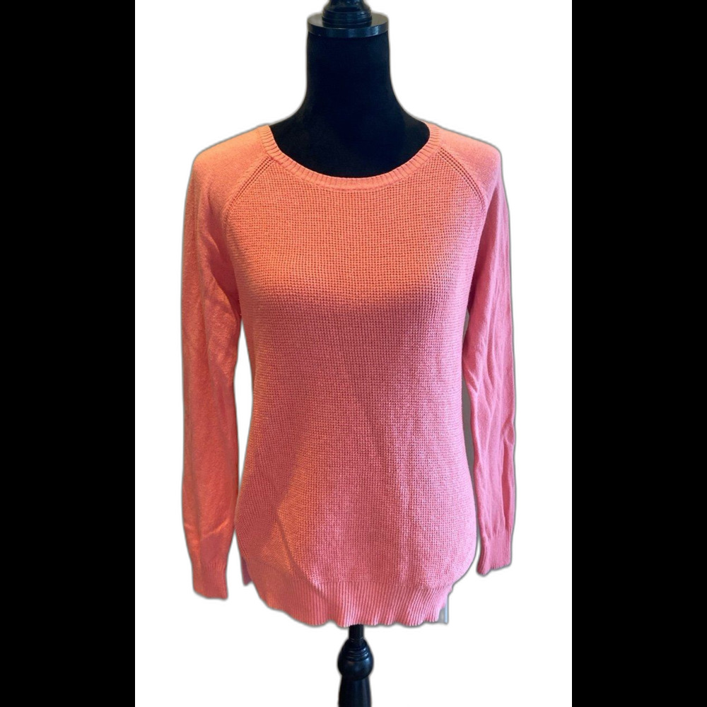 JCP Sweater size Large Orange Distressed Henley Front Knit‎ Sleeves Wool Blend